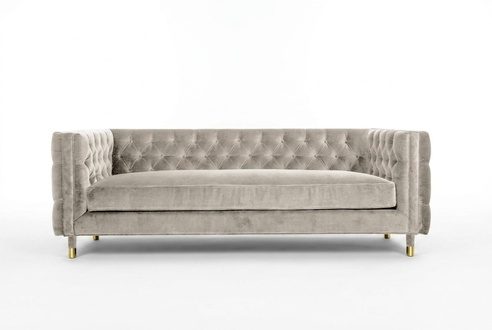 Modern Beige Chesterfield Sofa 4-Sitzer Samt Stoff Couch Sofort