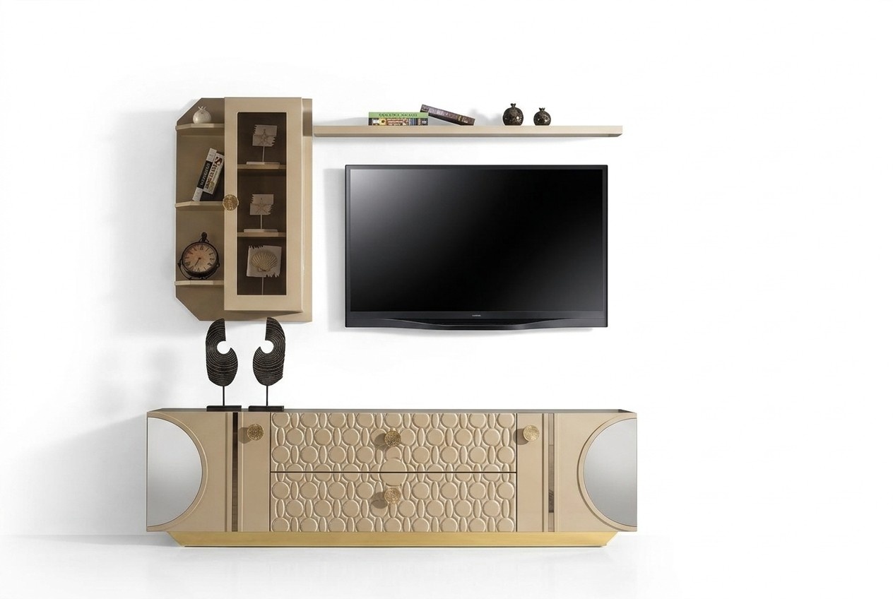 beige rtv low tv schrank kommode+wandregal wohnzimmer moderne holz designmöbel