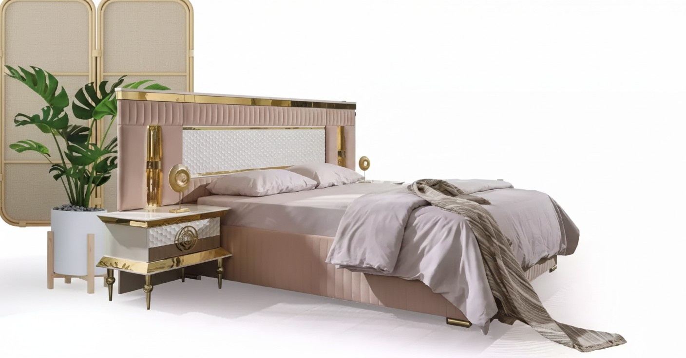 Beige Schlafzimmer Garnitur Doppelbett 2x Nachttische Schlaftische 3tlg