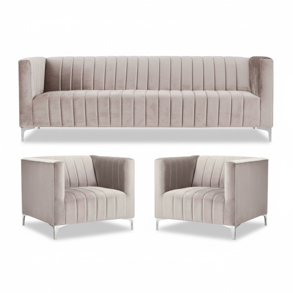 Beige Sofagarnitur Chesterfield Möbel Modern Design Textil Wohnzimmer Couchen