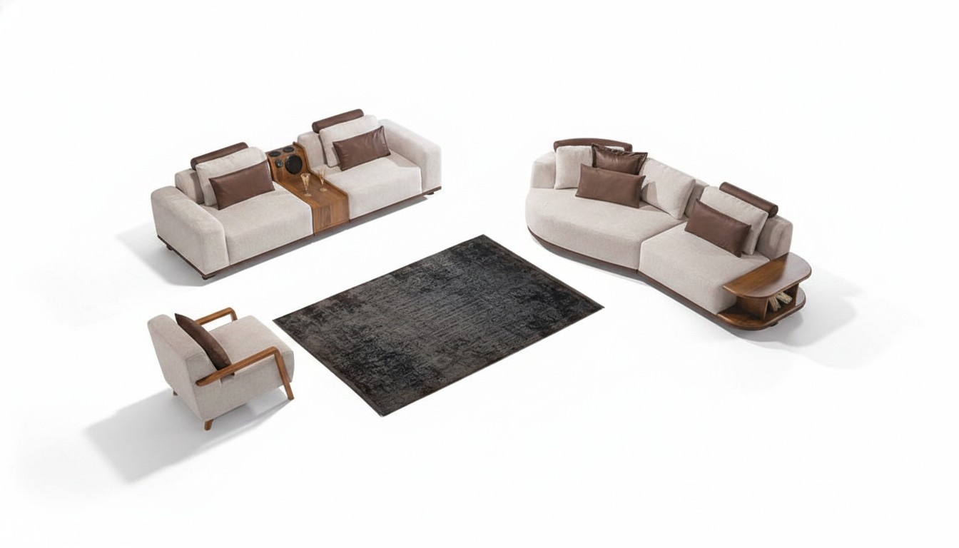 Beige Sofagarnitur Moderne Luxus Sofas 3+2 Sitzer Poslter Sessel 3tlg Set
