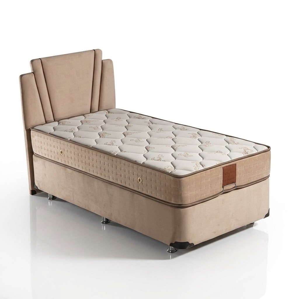 Beige Stoffbett mit Matratze Modern Schlafzimmermöbel