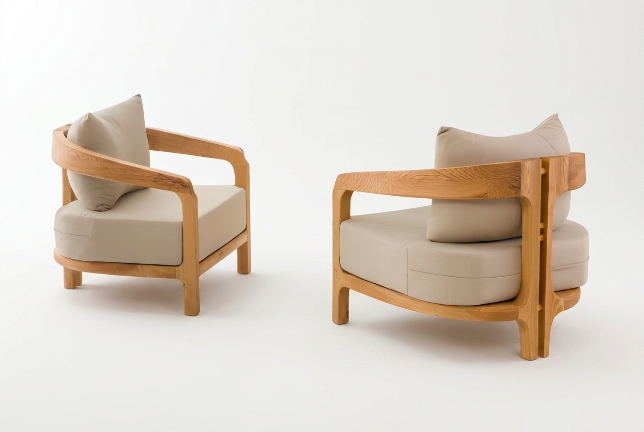 Beige Stoffsessel im modernen Design, 2er-Set, elegante Außenmöbel
