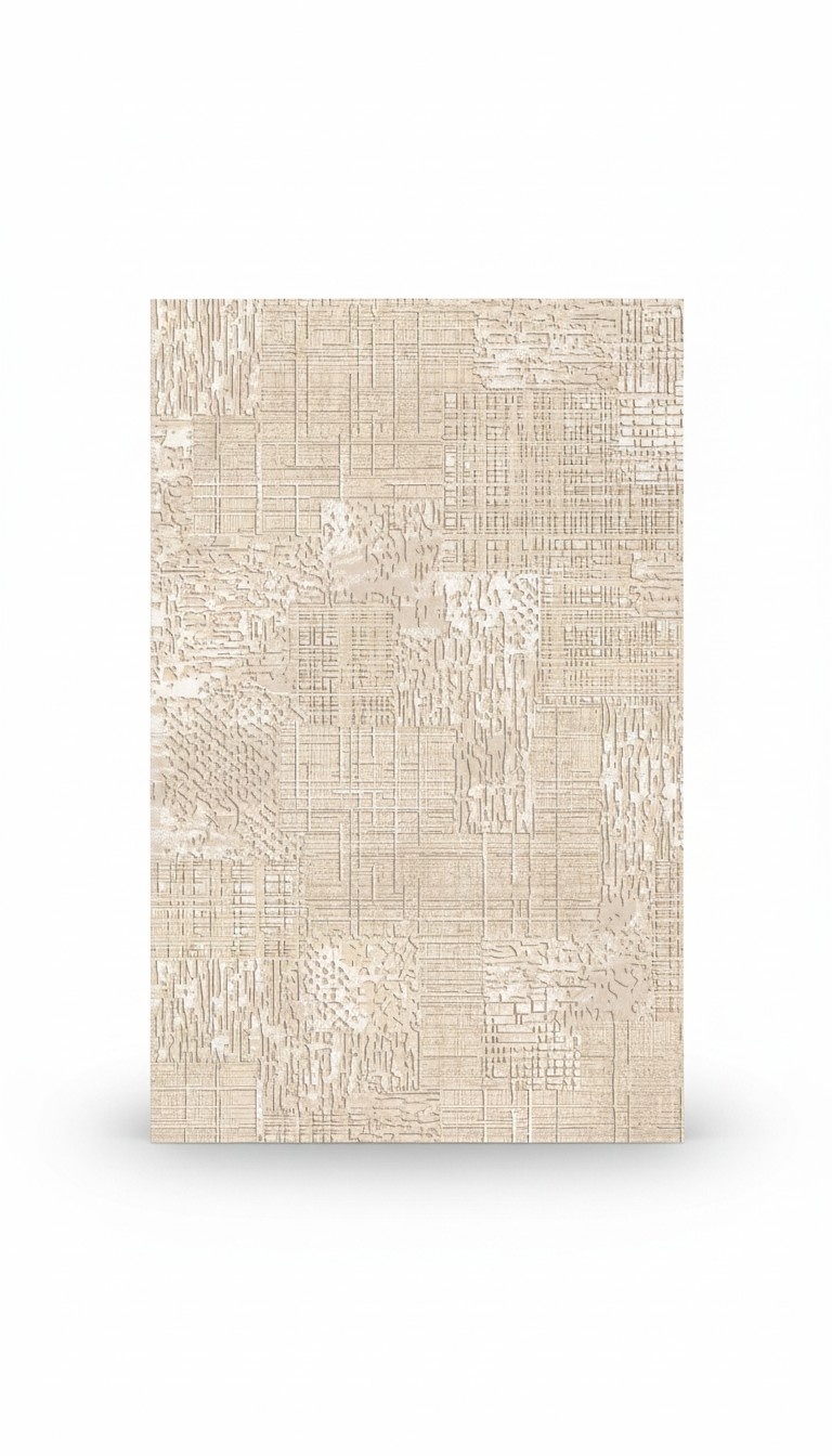 Beige Teppich Bodenteppich Unifarben Linien Wohnzimmer Schlafzimmer
