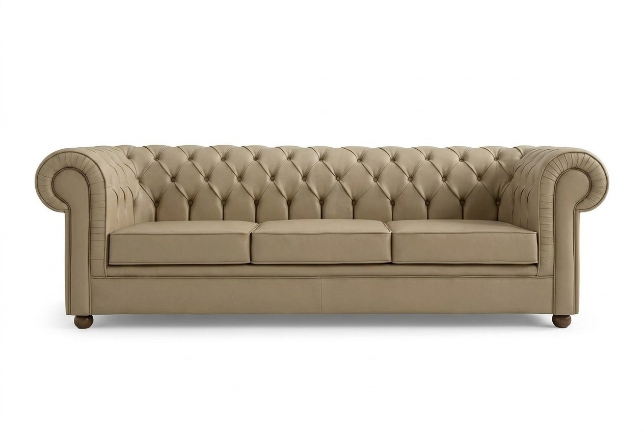 Beiger Chesterfield Dreisitzer Büromöbel Sofa Polstersofas Luxus Möbel