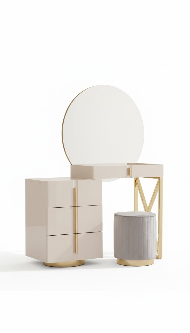 Beiger Schminktisch Edelstahl Möbel Schlafzimmer Sitzhocker 2tlg Set