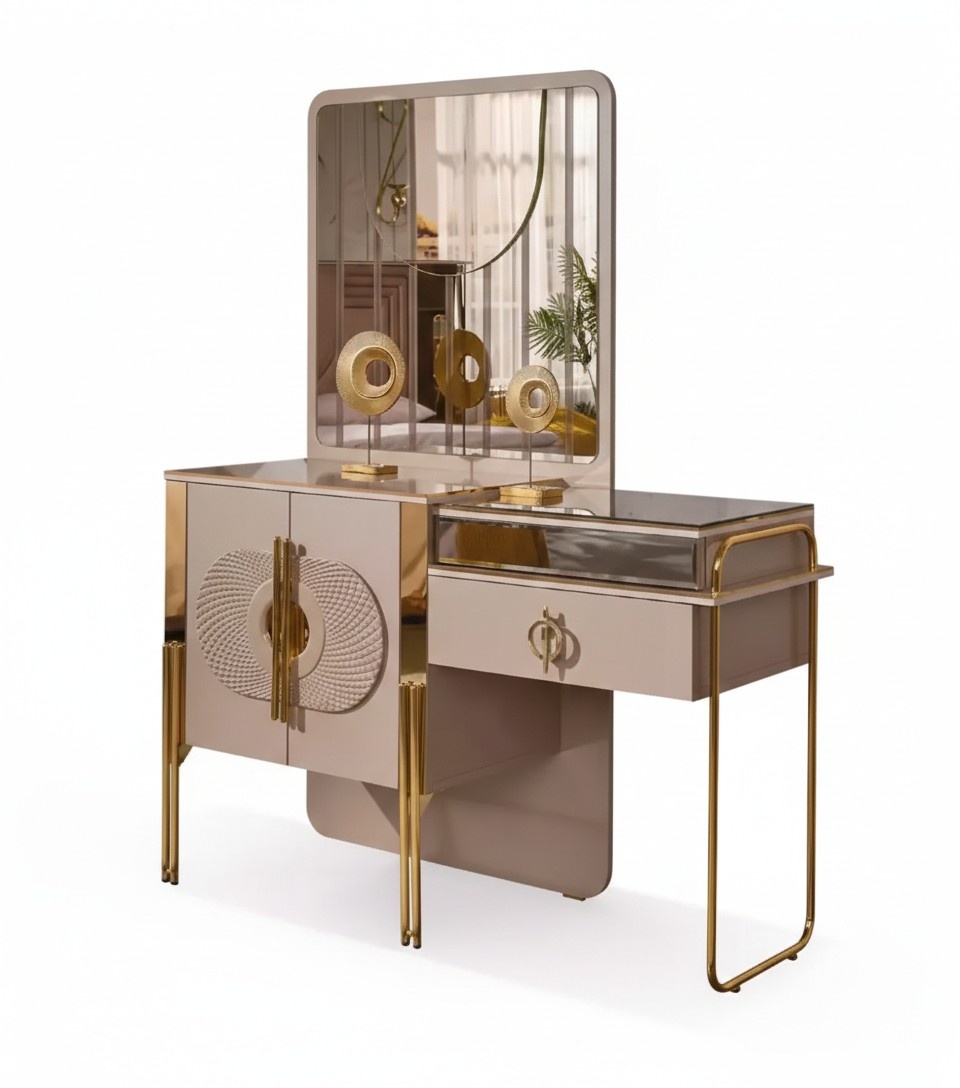 Beiger Schminktisch Holz Konsolentisch Schlafzimmer Möbel Frisiertisch