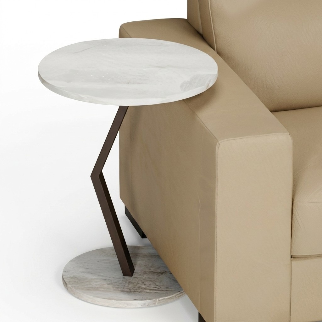 Design Beistelltisch Rund - Weiß mit schwarzem Metallgestell