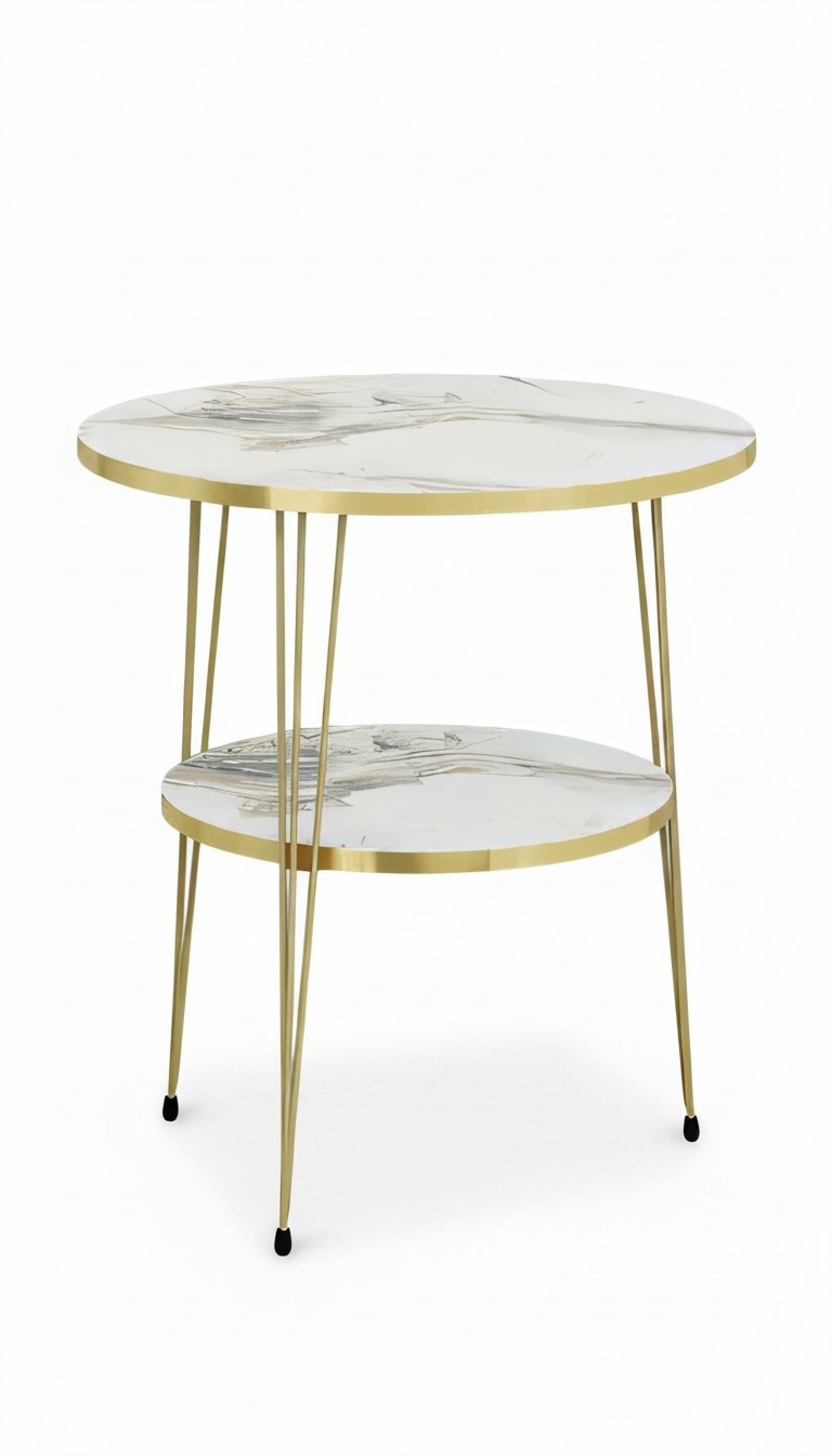 Beistelltisch aus Metall in Beige modern eleganter Wohnstil