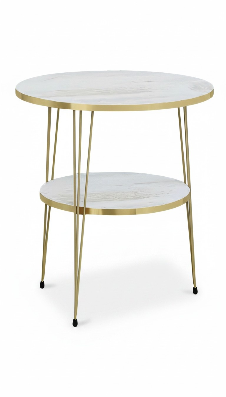 Design Couchtisch Rund mit Hocker Set Goldene Beine
