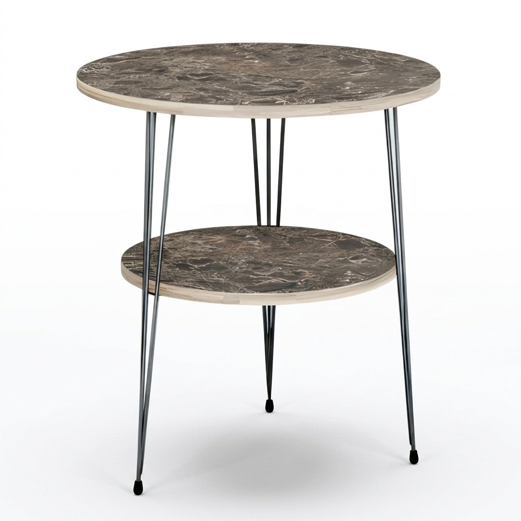 Design Beistelltisch Set in Marmoroptik mit Zwei Ebenen und Metallbeinen