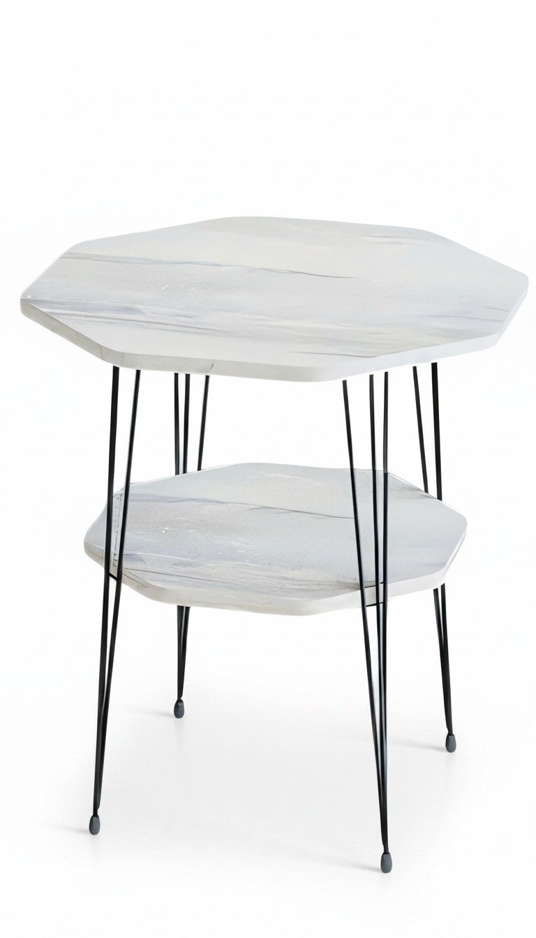 Design Couchtisch Rund mit Ablage Set - Holzoptik mit goldenen Metallbeinen