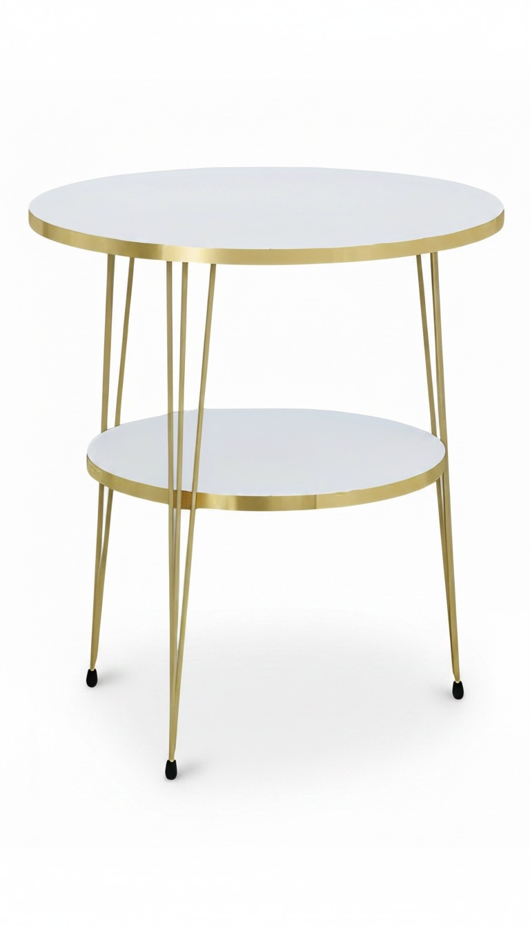 Design Couchtisch Rund mit Ablage Set - Weiß mit goldenen Metallbeinen