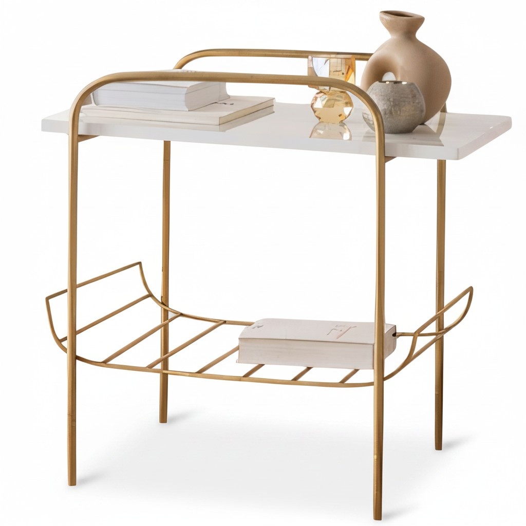 Moderner Couchtisch mit Marmorplatte und Goldenem Metallgestell