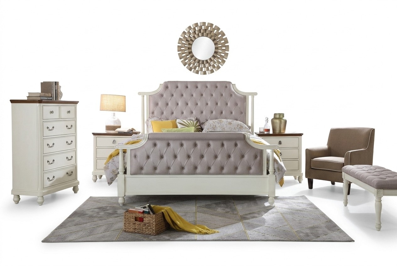 Schlafzimmer Set Bett 2x Nachttisch 3tlg. Betten Gründer Zeit Luxus Chesterfield