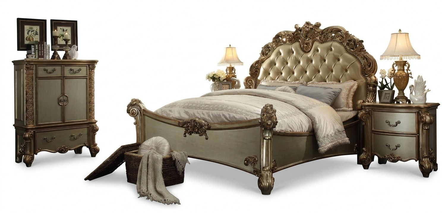Bett 2x Nachttisch 3 tlg. Schlafzimmer Set Designer Luxus Gruppe Garnitur neu