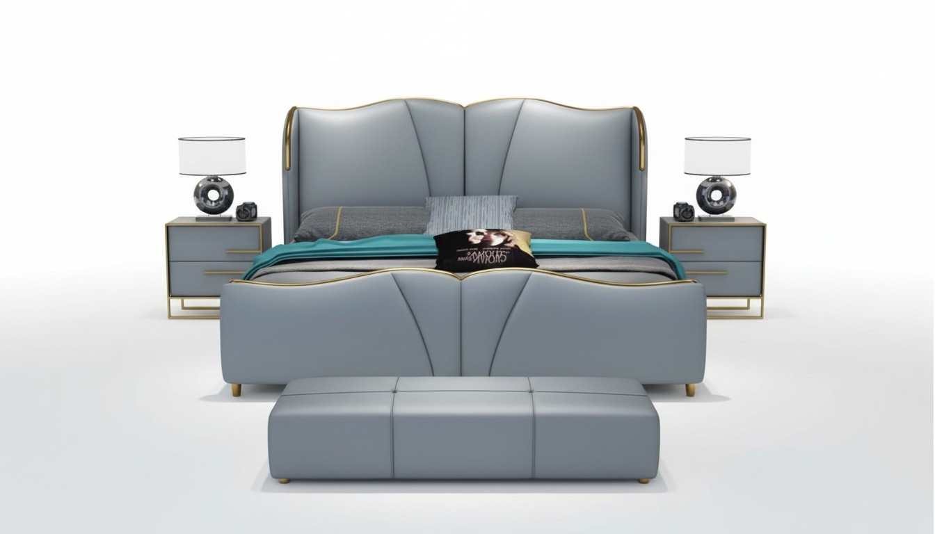 Bett 2x Nachttisch 3 tlg. Schlafzimmer Set Design Möbel Modern Luxus Betten Neu