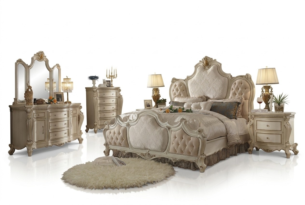 Bett 2x Nachttisch 3 tlg. Schlafzimmer Set Design Luxus Betten Chesterfield neu