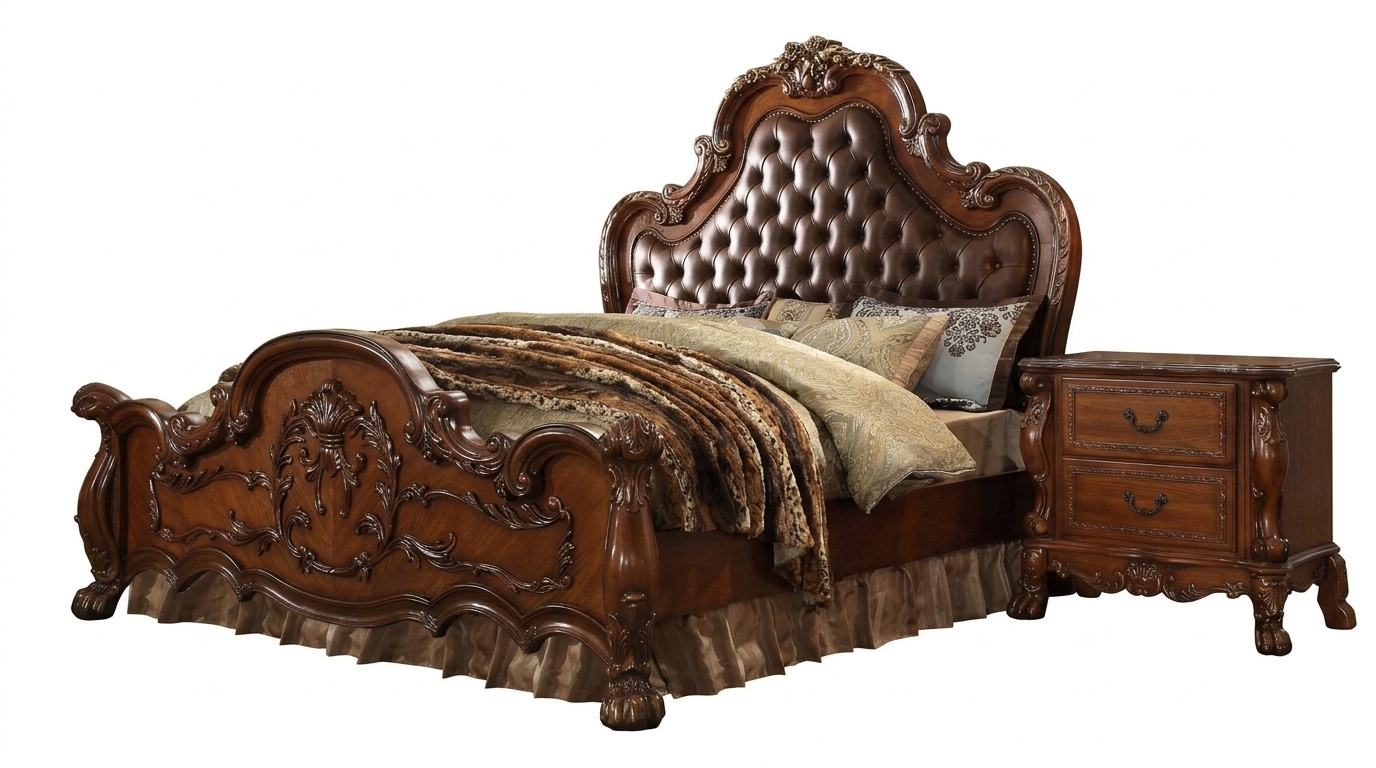 Bett 2x Nachttische 3tlg. Set Möbel Barock Rokoko Schlafzimmer Set Chesterfield