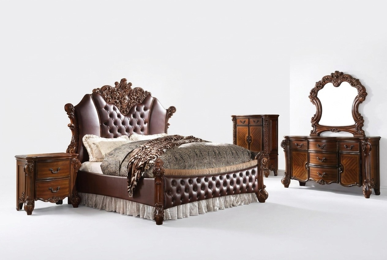 Bett 2x Nachttische 3tlg. Set Möbel Barock Rokoko Schlafzimmer 180x200 Betten