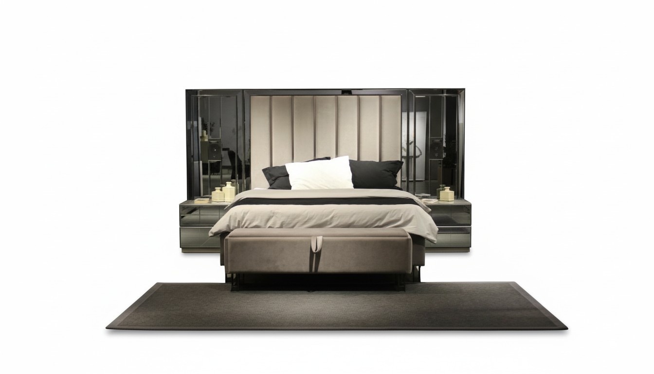 Bett 2x Nachttische Bank Design Schlafzimmer Set 4tlg Luxus Möbel Neu