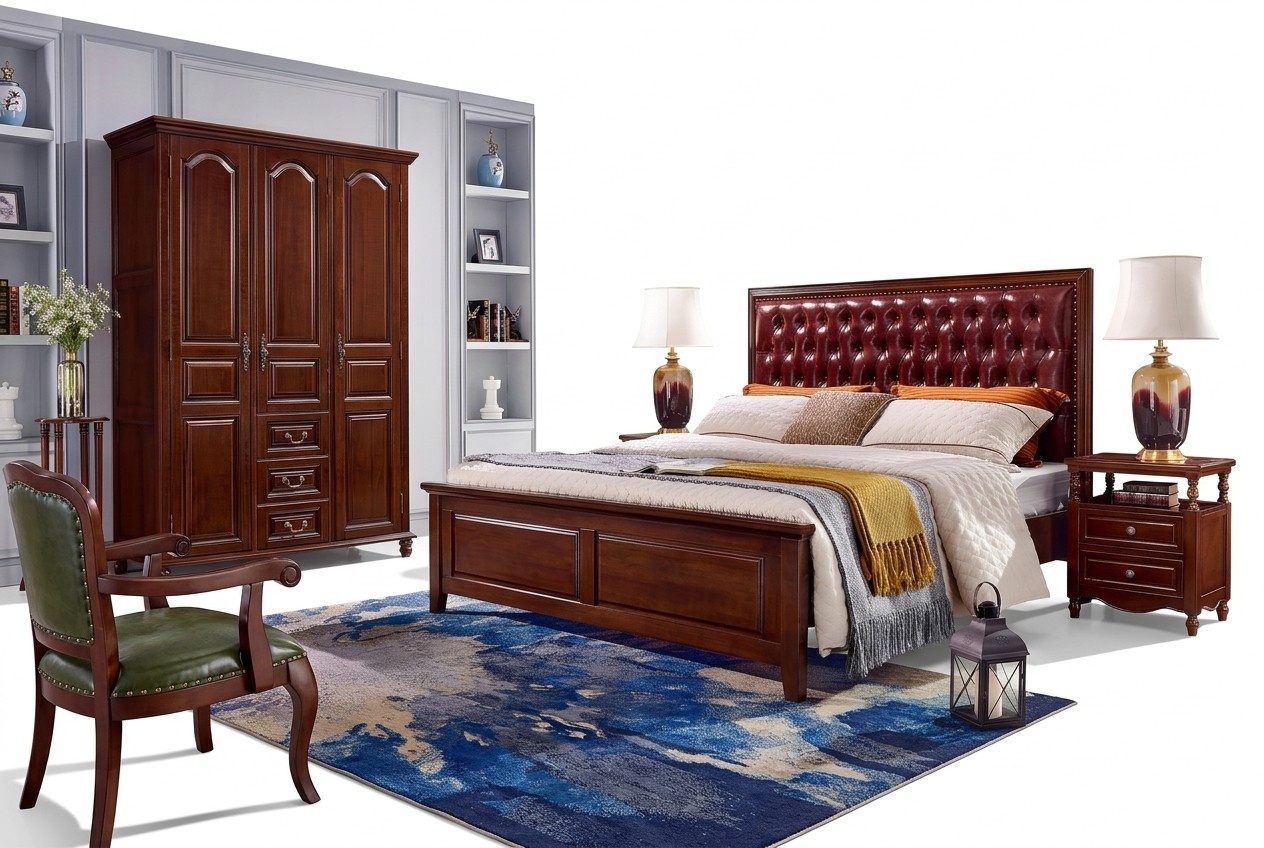 Bett 2x Nachttische Kleiderschrank Schlafzimmer Möbel Luxus Holz Design 4tlg.