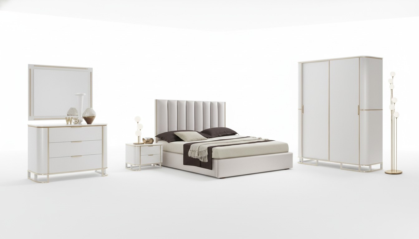 Bett 2x Nachttische Kommode 6tlg.Schlafzimmer Set Design Luxus