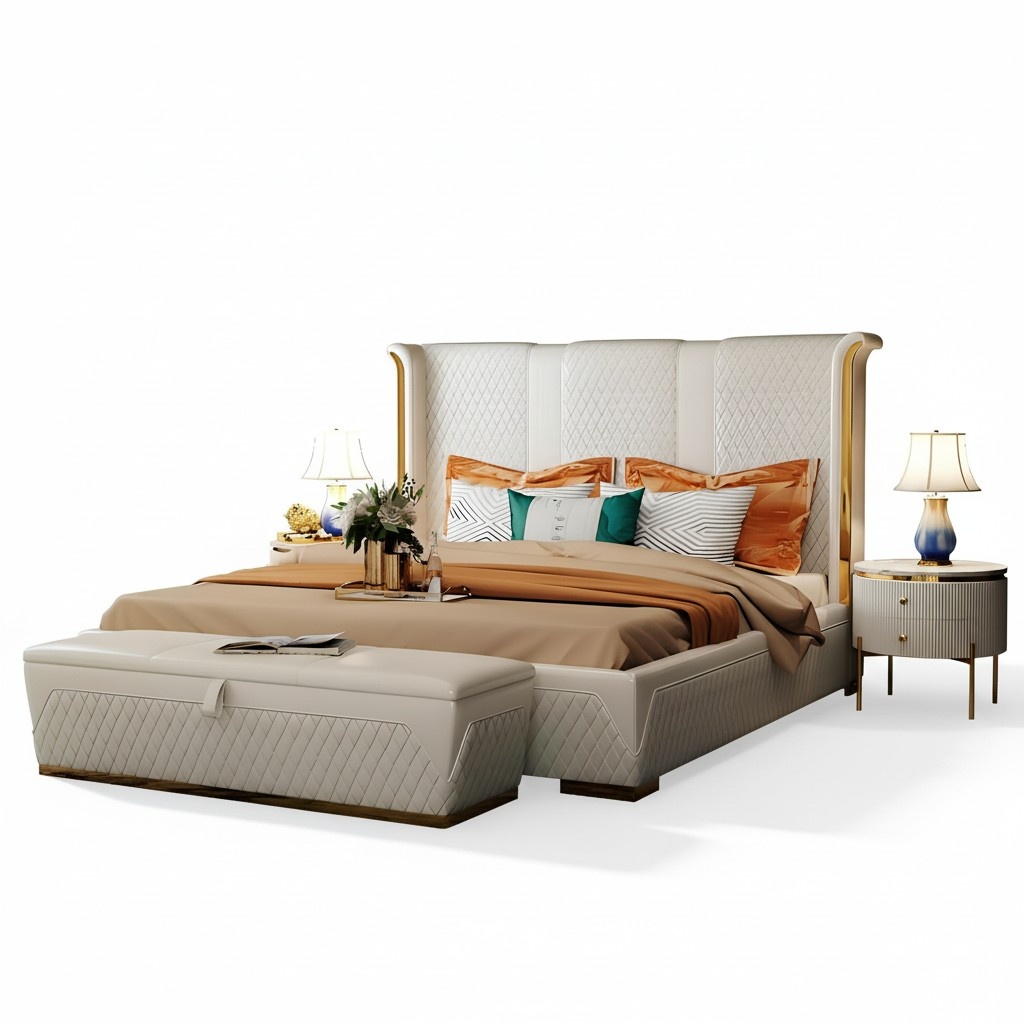 Bett 3tlg. Schlafzimmer Set Design Modern Luxus Möbel Nachttisch Betten 180x200