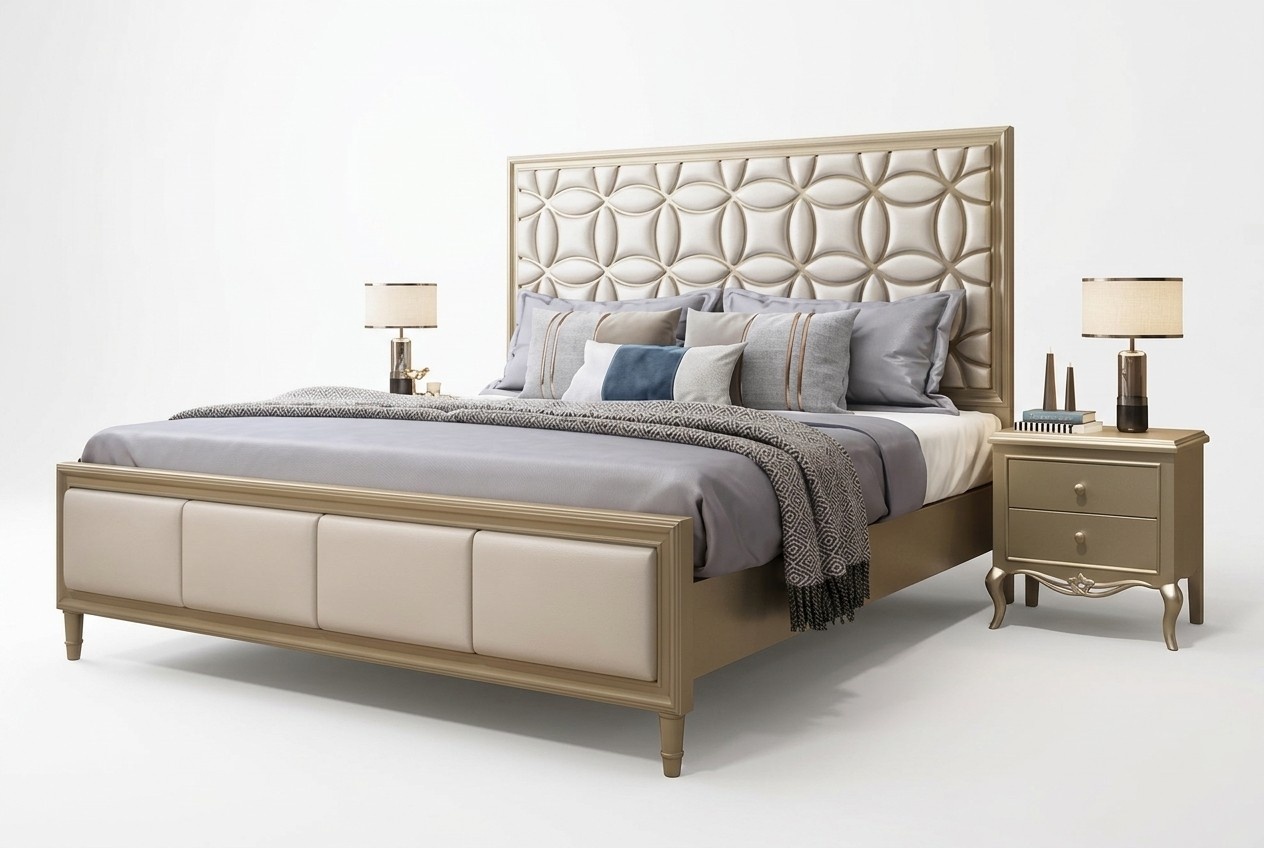 Bett Betten Doppelbett Schlafzimmer Kunstleder Beige Doppelbetten