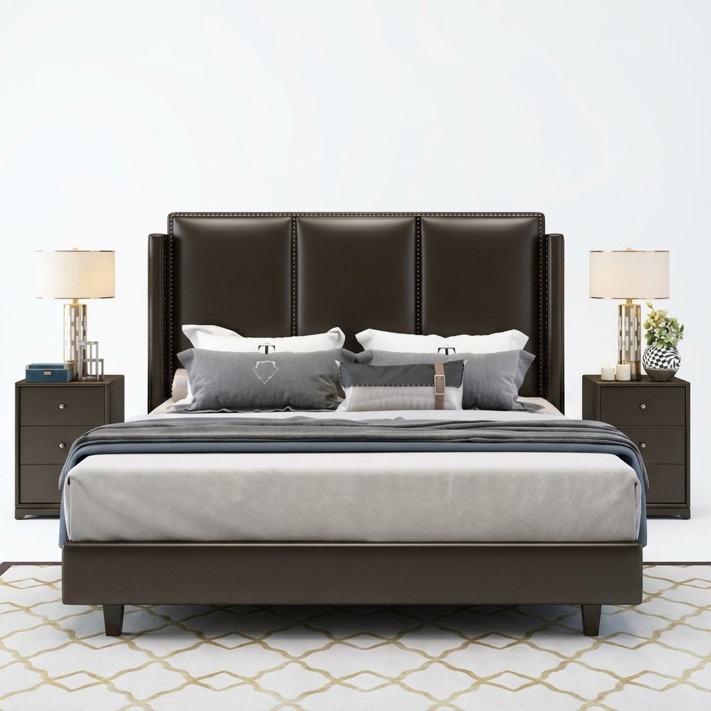Bett Betten Doppelbett Schlafzimmer Leder Polster Textil Doppelbetten
