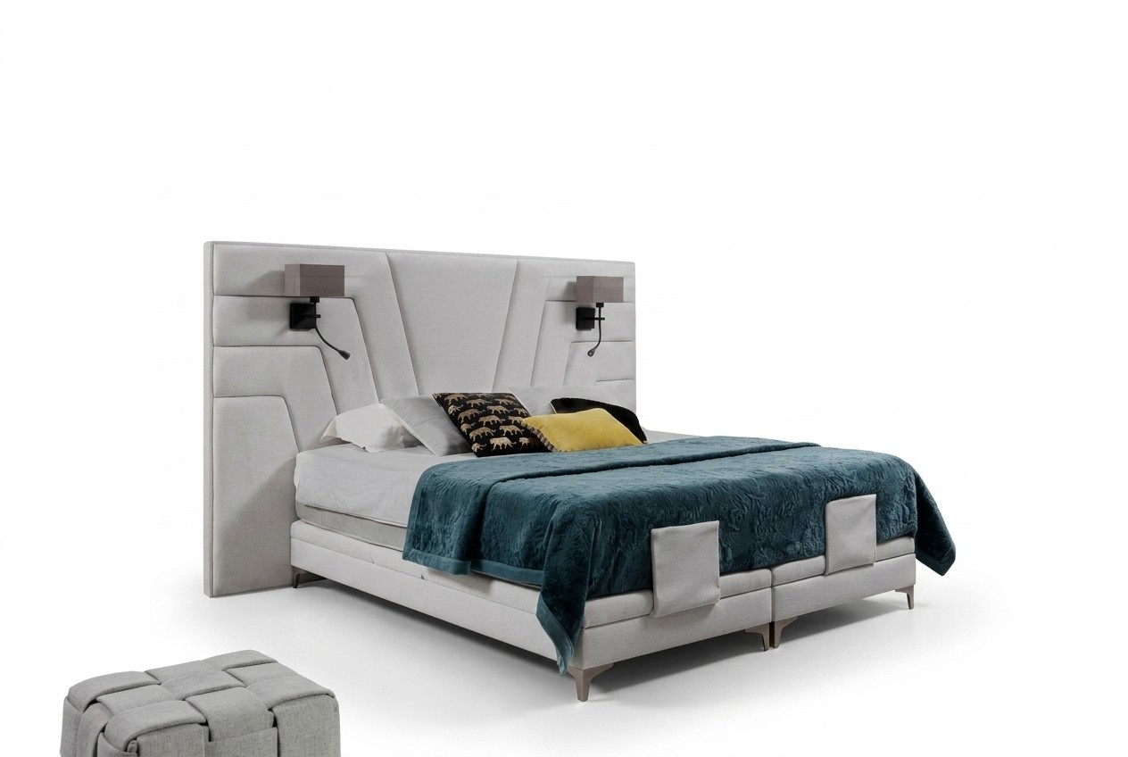 Bett Betten Doppelbett Schlafzimmer Leder Polster Textil Hotel + Lampen 200x200