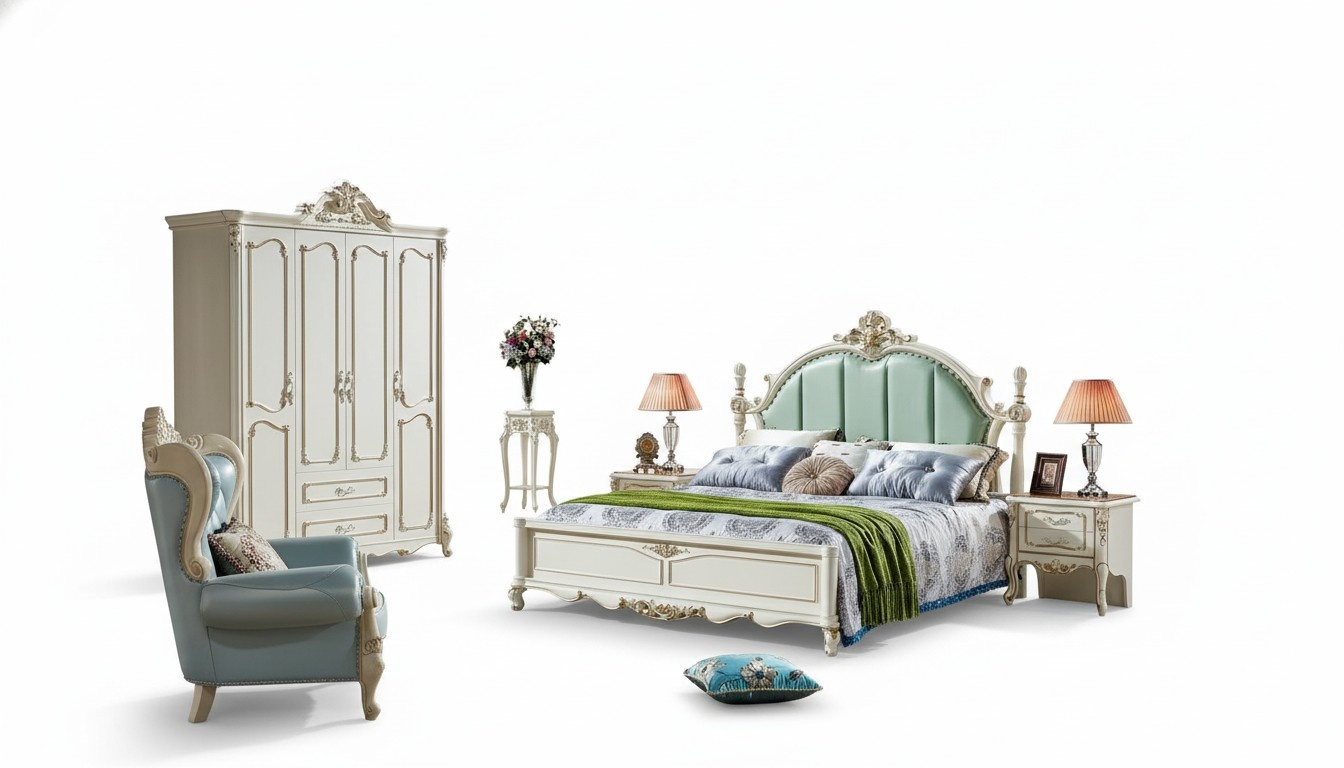 Bett Blau Schön Elegantes Design Schlafzimmer Polster Leder Betten