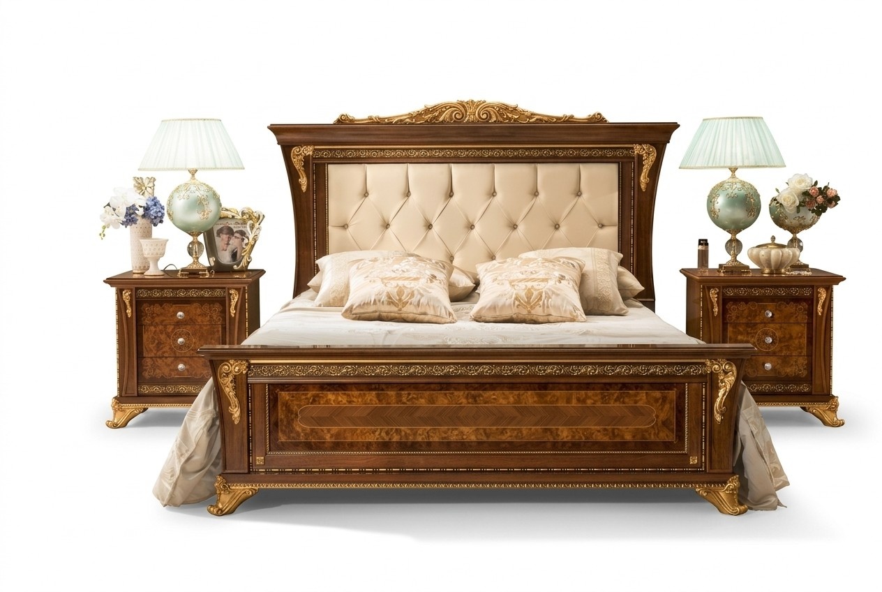 Bett Design 2x Nachttisch 3tlg.Schlafzimmer Set Möbel Klassisch Luxus Betten Neu