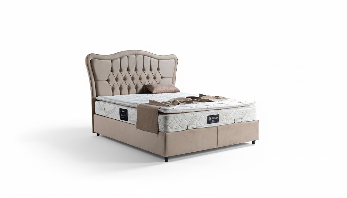 Bett Design Betten Luxus Polster Schlafzimmer Möbel Modern Beige 160x200