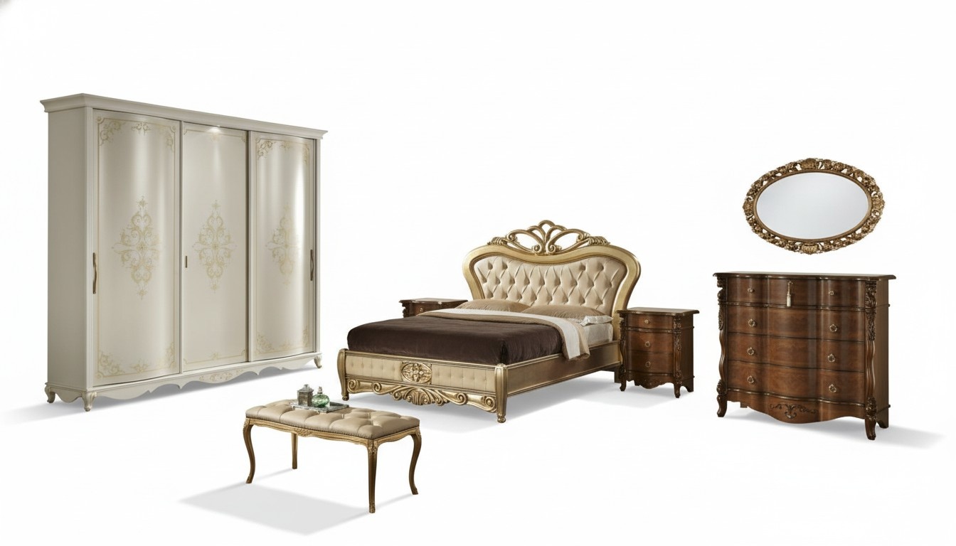 Bett Doppel Betten Nachttisch Kleiderschrank Kommode Schlafzimmer Möbel 5tlg.