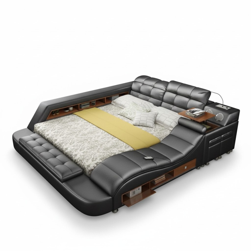 Bett Doppel Regale Leder Polster Betten Multifunktion mit Massagefunktion Neu