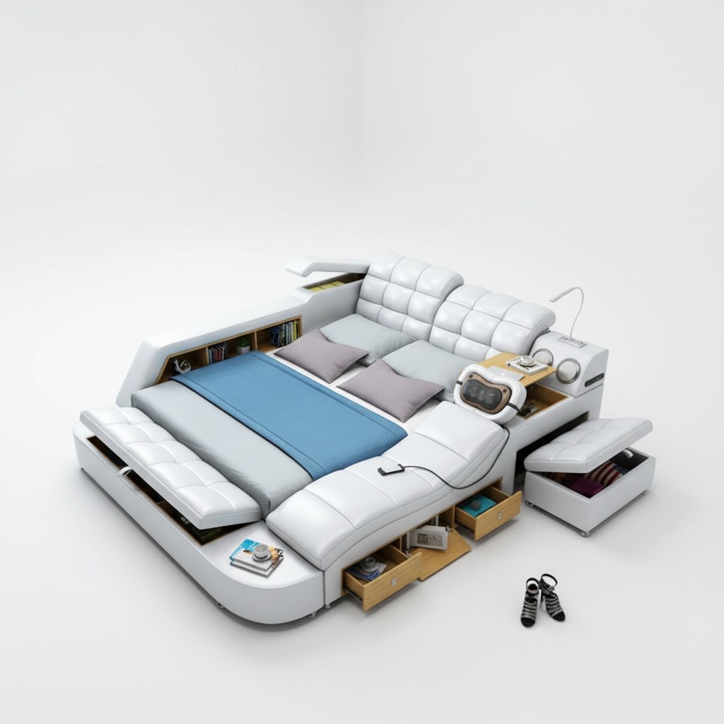 Bett Doppel Regale Leder Polster Betten Multifunktion mit Massagefunktion Neu