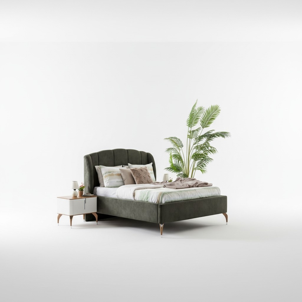 Bett Grau Doppelbetten Modern Bettgestell Luxus Design Bettrahmen Holz Neu