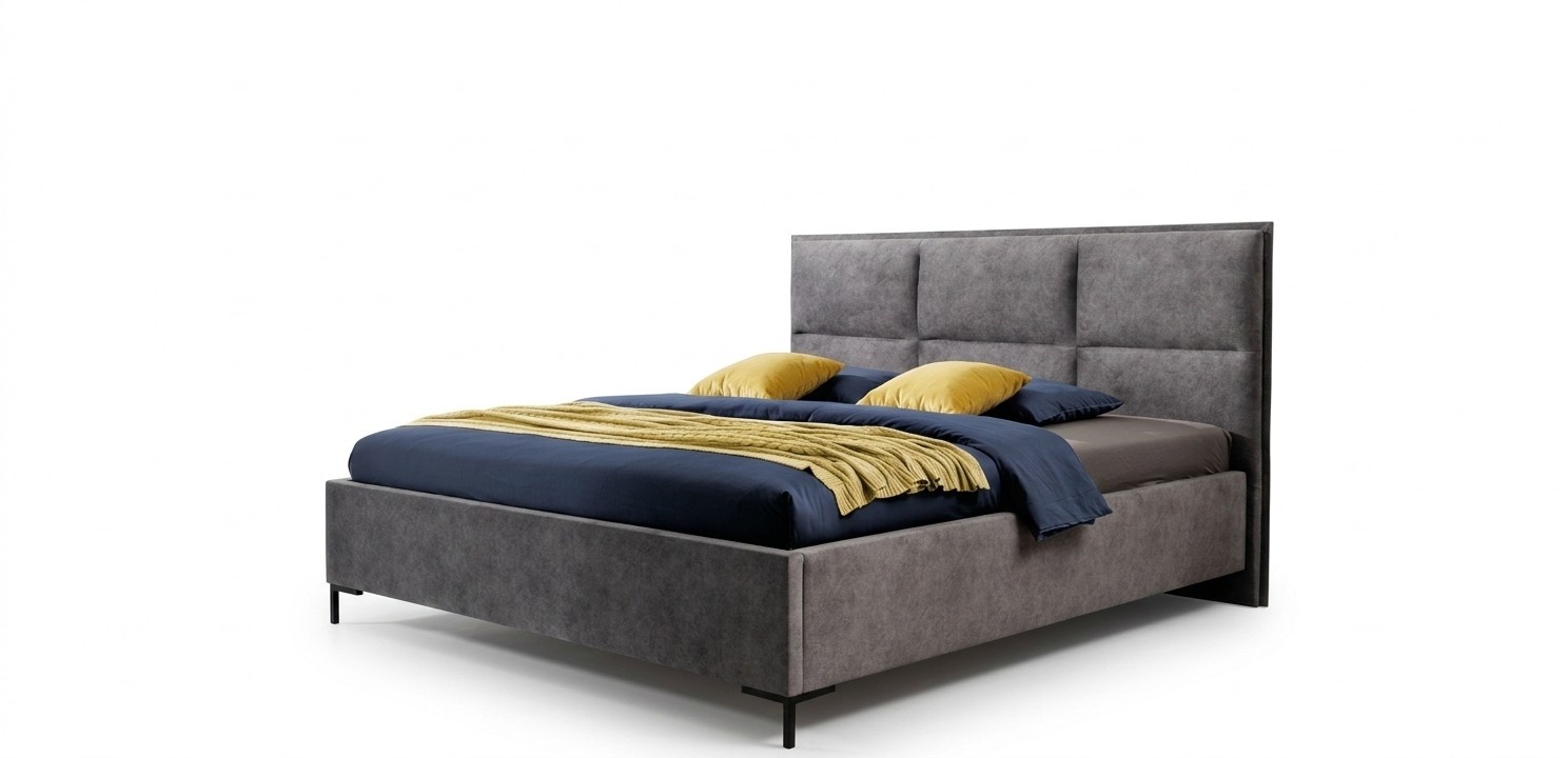 Bett Grau Schlafzimmer Holz Möbel Textil Klassische Art déco Stil