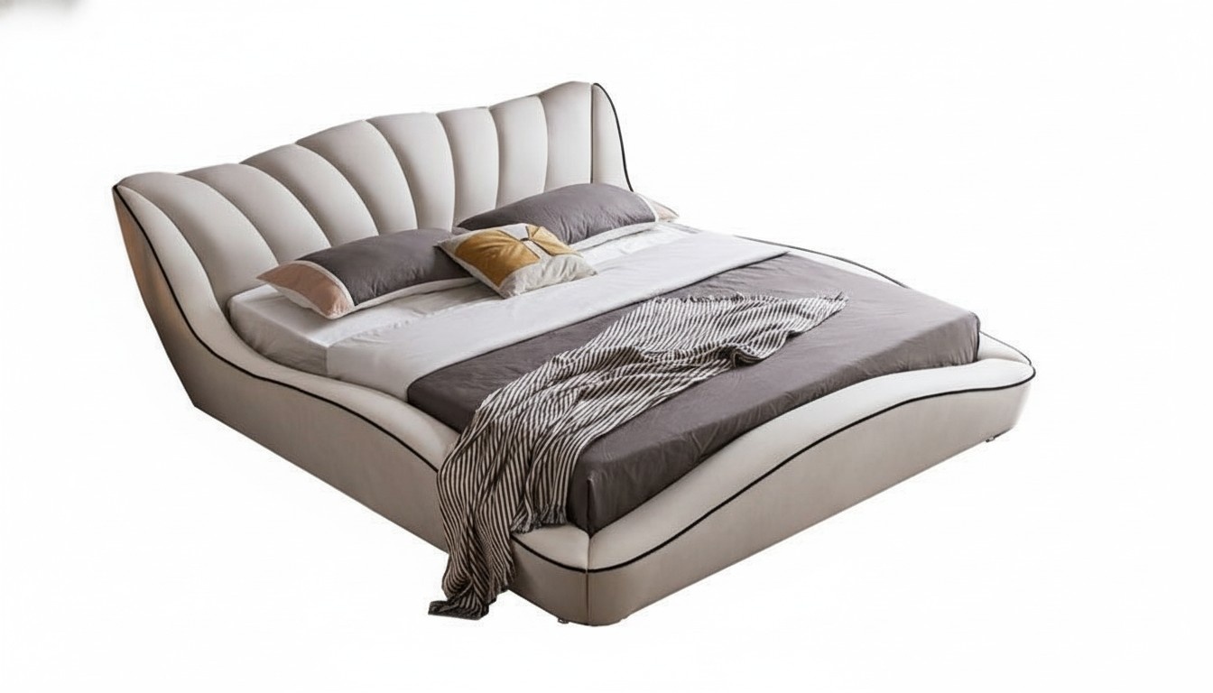 Bett Luxus 180x200 Grau Schlafzimmer Kunstleder Möbel Modern Design Neu