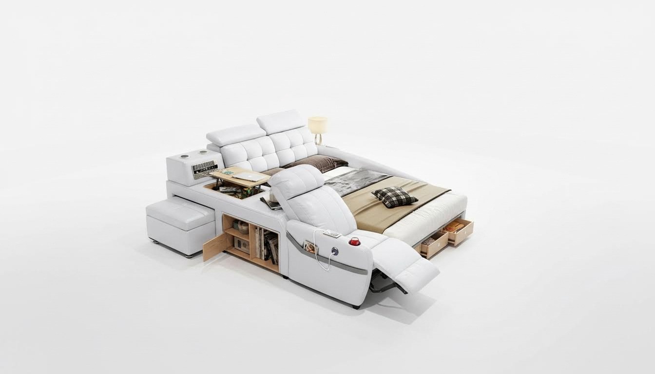 Bett Massage Liege Multifunktion Betten Polster USB Regal Leder Polster Luxus