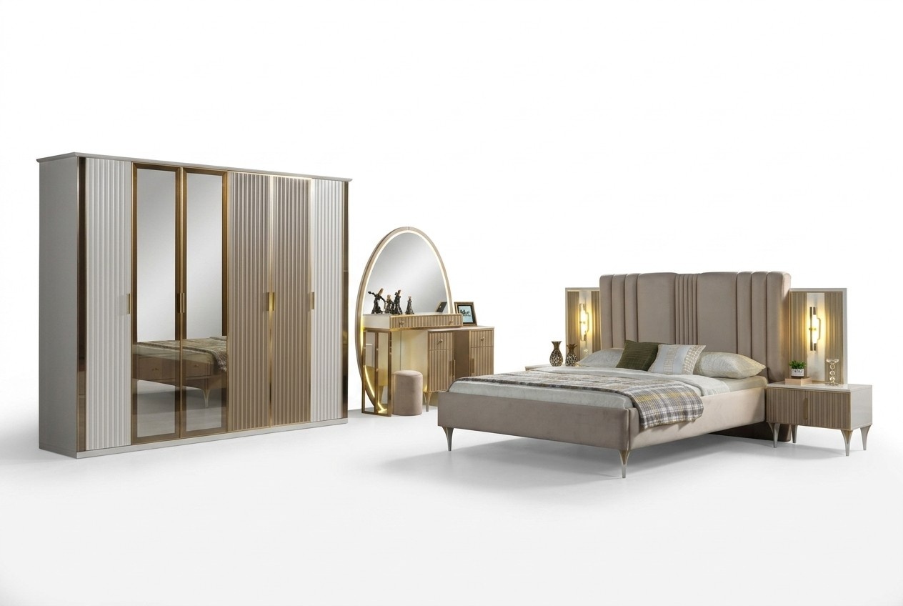 Bett mit Nachttischen Schlafzimmer Set 6-teilig modern