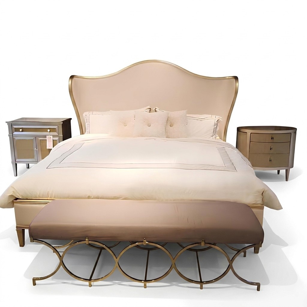 Bett Nachttisch Hocker 4 tlg. Schlafzimmer Set Design Modern Luxus Betten Neu