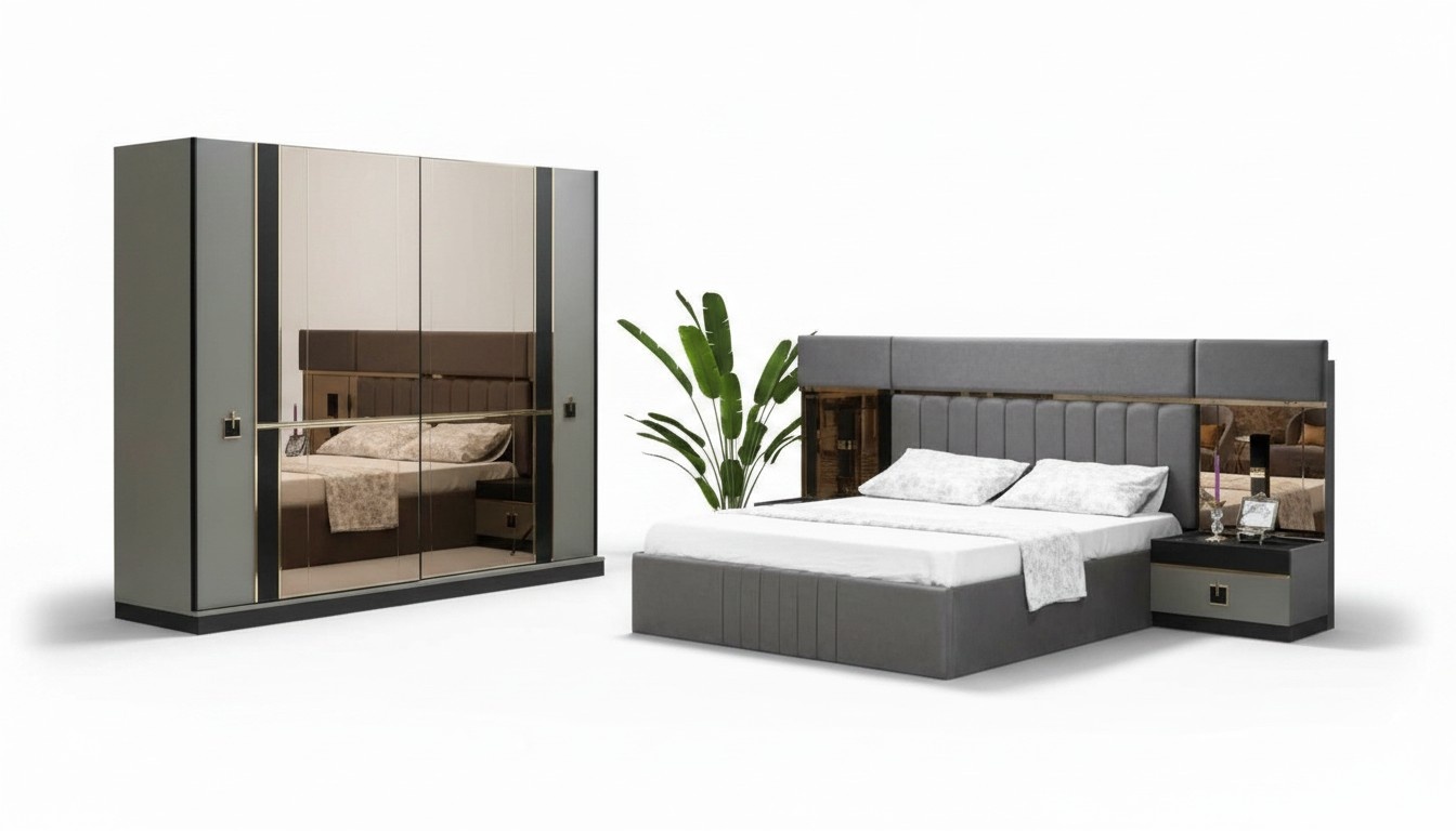 Bett Nachttisch Kleiderschrank 4tlg Schlafzimmer Set Design Luxus Neu