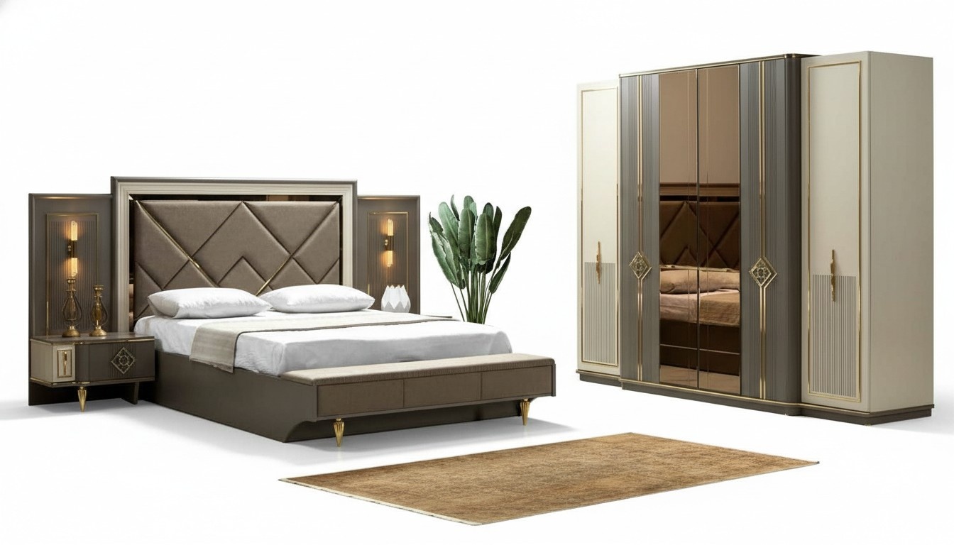 Bett Nachttisch Kleiderschrank Luxus 4 tlg Schlafzimmer Set Design neu