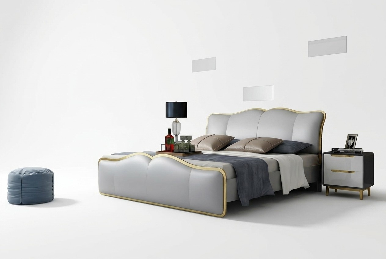 Bett Polster Design Luxus Metall Doppel Betten Ehe Schlaf Zimmer Textil Hotel