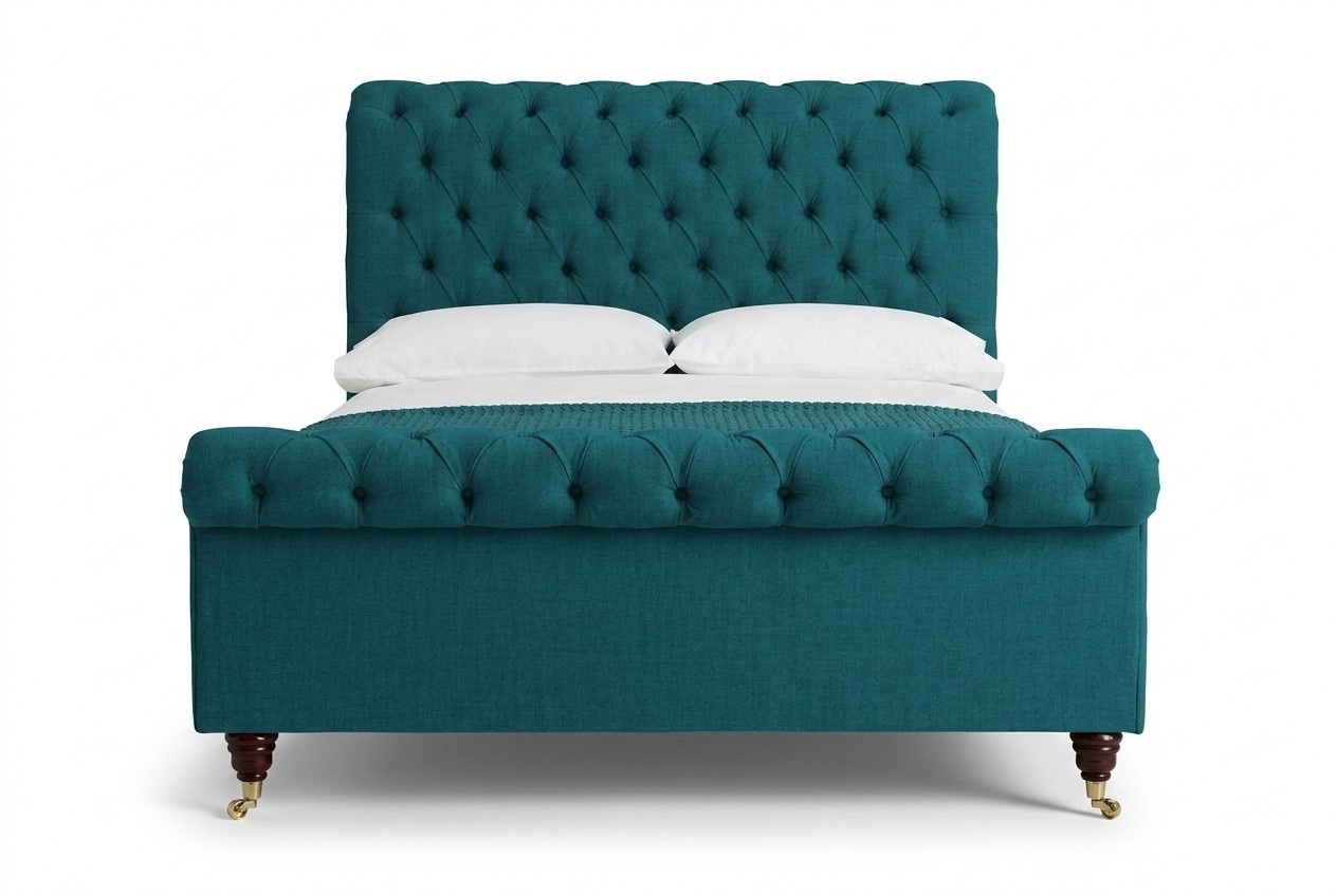 Bett Polster Design Luxus Doppel Hotel Betten Zimmer Chesterfield Grün