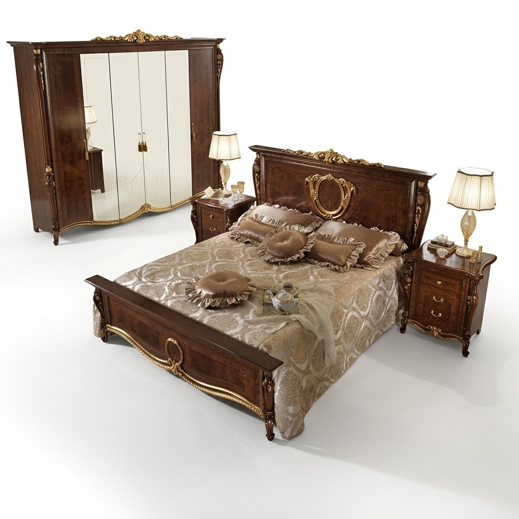 Bett Polster Klassische Doppelbett 180x200cm Holz Hotel Betten Schlafzimmer Neu