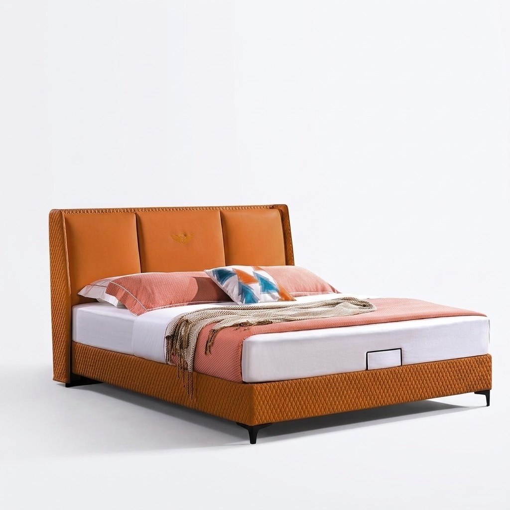 Bett Polster Orange Luxus Doppel Hotel Betten Leder Schlafzimmer 180x200 Möbel