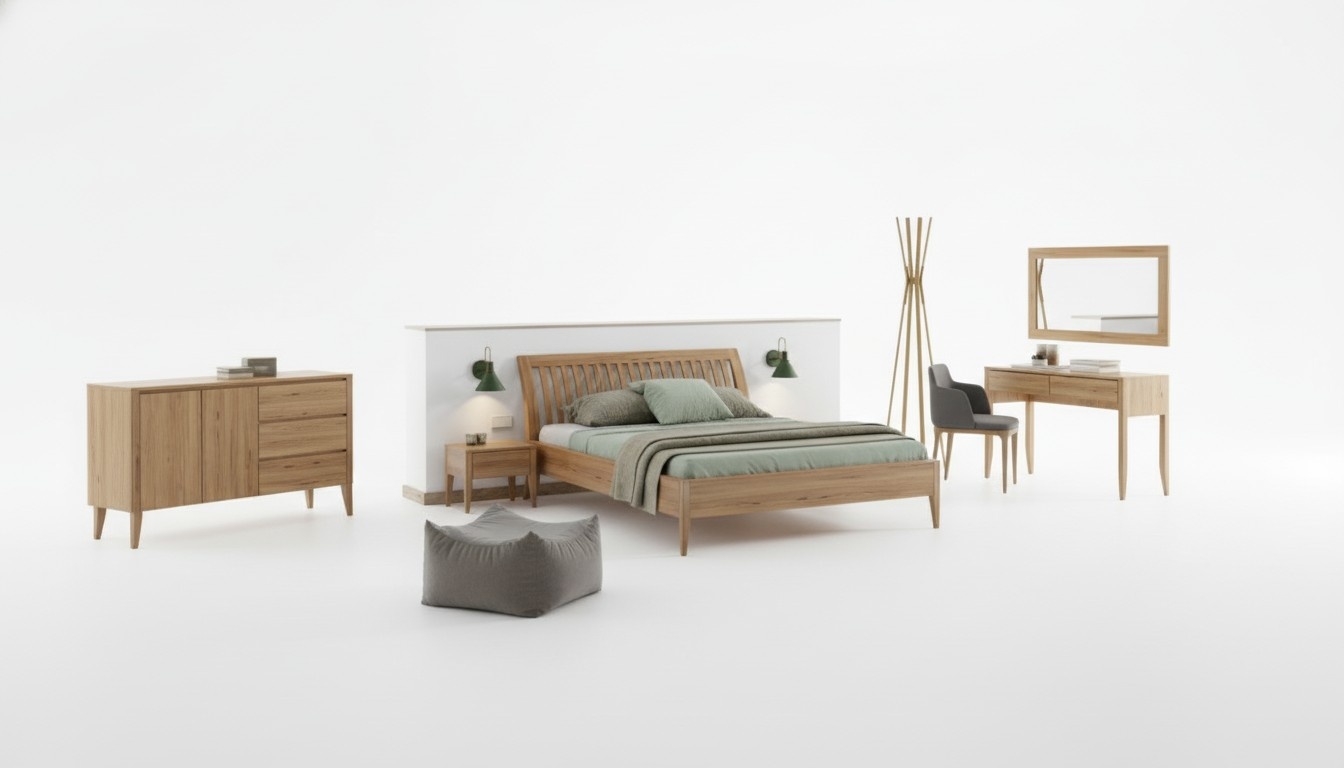 Bett Schlafzimmer Doppel Betten 3tlg. Set 2x Nachttische Massivholz Echtes Holz